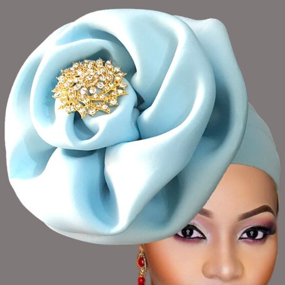 Sky Blue Jeweled Ready to Wear Head Gear
